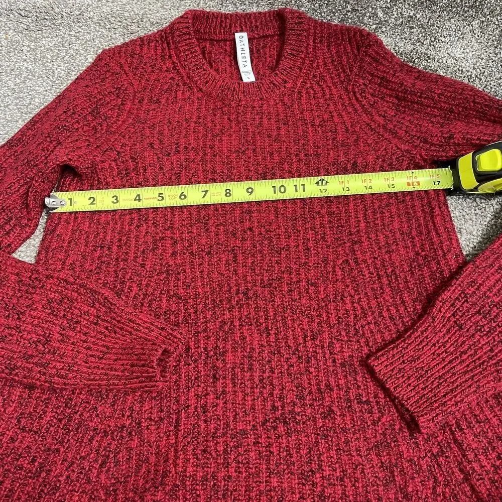 Athleta Sierra Crew Wool Blend Rib Knit Sweater Womens Size S Red Marl Cozy Warm